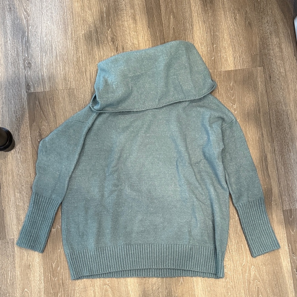 Joan Vass Teal Cowl Neck Sweater